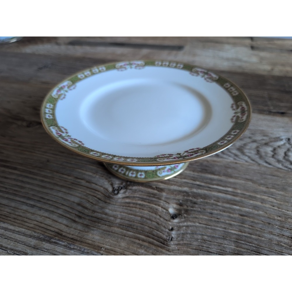 Limoges France Vtg Pedestal Cake Plate Stand Dessert Gold Pastel Floral 8.5"